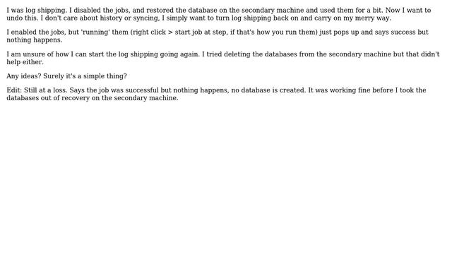 Databases: How do I resume log shipping? смотреть онлайн
