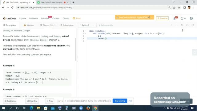 Two Sum 2(Leetcode 167) смотреть онлайн