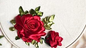 Вышивка лентами. Вышиваем шикарную КРАСНУЮ РОЗУ лентой 2 см. Подробный мастер класс