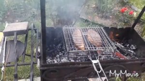 Говядина мраморная стейк на решетке на мангале