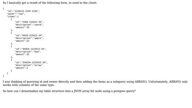 Databases: Postgres denormalize tables into json objects for node смотреть онлайн