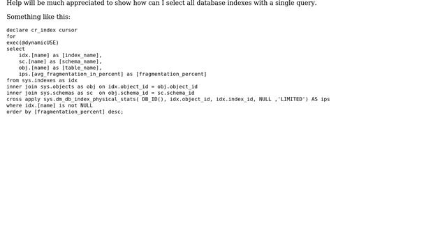How to select info about indexes with specified columns from all databases in the instance using... смотреть онлайн