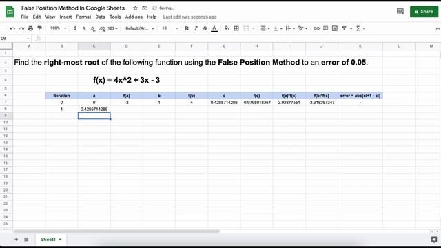 False Position Method In Google Sheets | Numerical Methods смотреть онлайн
