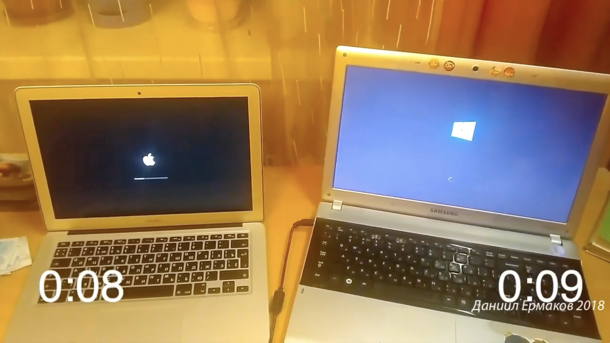 Samsung RV520 против MacBook Air – Гонка по запуску и выключению смотреть онлайн