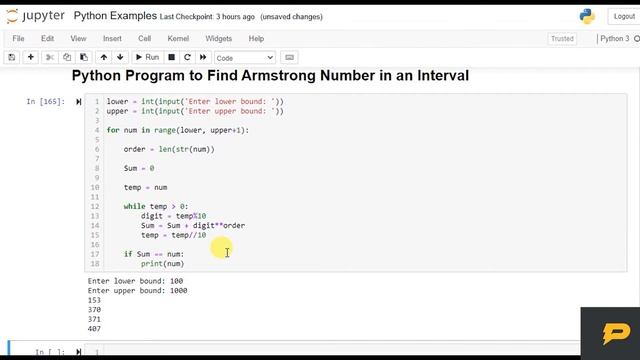 Python Program to Find Armstrong Number in an Interval смотреть онлайн
