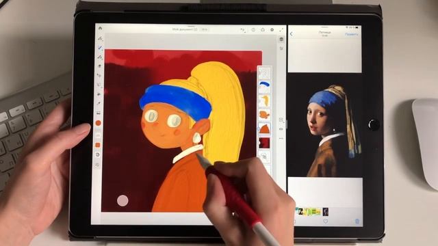 Рисую в Adobe Fresco девушку с жемчужной серёжкой Вермеера смотреть онлайн