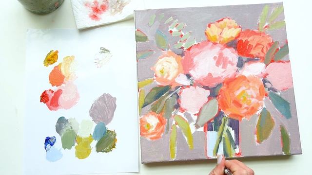 Painting an Abstract Floral Using Only Primary Colors! (start to finish) смотреть онлайн