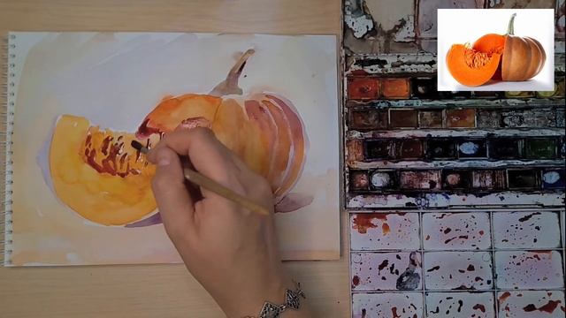 СПЕЛАЯ ТЫКВА АКВАРЕЛЬЮ | мастер-класс для начинающих | живопись | Художка Лайт смотреть онлайн