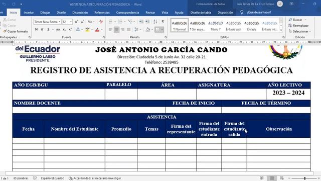 REGISTRO DE ASISTENCIA A RECUPERACIÓN PEDAGÓGICA 2023-2024 смотреть онлайн