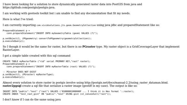 GIS: How to insert raster in PostGIS from java JDBC? смотреть онлайн