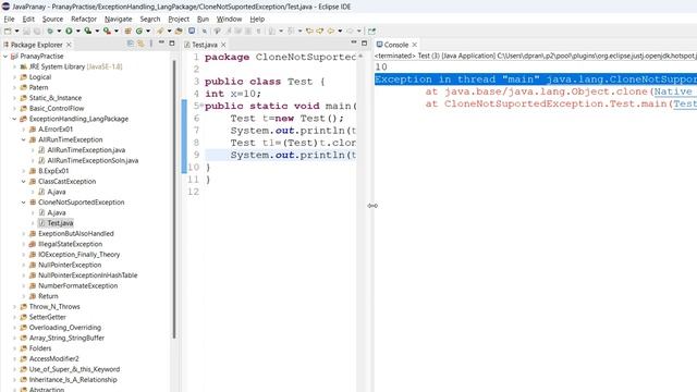Java Exception Tutorial 3 : How to solve CloneNotSupportedException смотреть онлайн