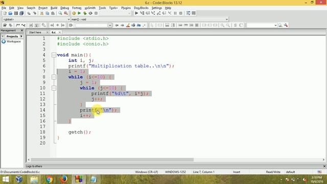 C Programming - Multiplication table using nested while loop смотреть онлайн
