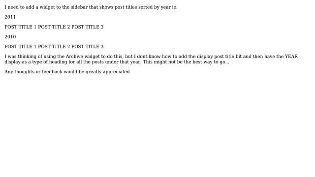 Wordpress: Archive Widget - Show selected Category Post title. Sorted by Year смотреть онлайн