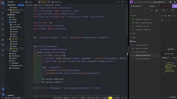 08 - User authentication with Flask-JWT-Extended - 010 How to add logout to the REST API