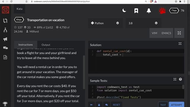 Codewars - Python - Transportation on vacation смотреть онлайн