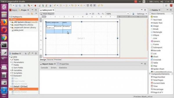 Jasper Reports-Table element with jdbc data set