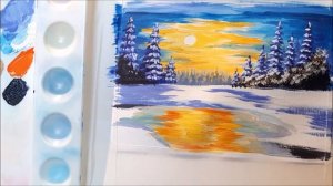 КАК НАРИСОВАТЬ ЗИМНИЙ ПЕЙЗАЖ. МОРОЗНОЕ УТРО. КАК НАРИСОВАТЬ ДОМИКИ ЗИМОЙ. РИСУЕМ ГУАШЬЮ.