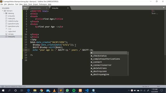 date_create() and diff() function in php || how to find age by using PHP functions смотреть онлайн