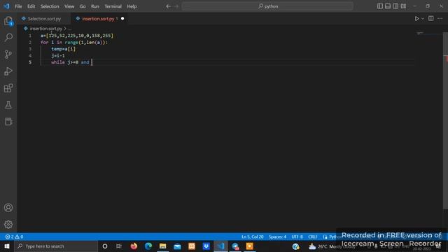 INSERTION SORT IN PYTHON смотреть онлайн