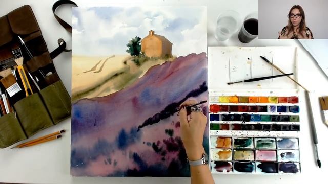 Бесплатный мастер-класс по акварели «Лавандовые поля». Рисуем пейзажи лавандовых акварелью. смотреть онлайн