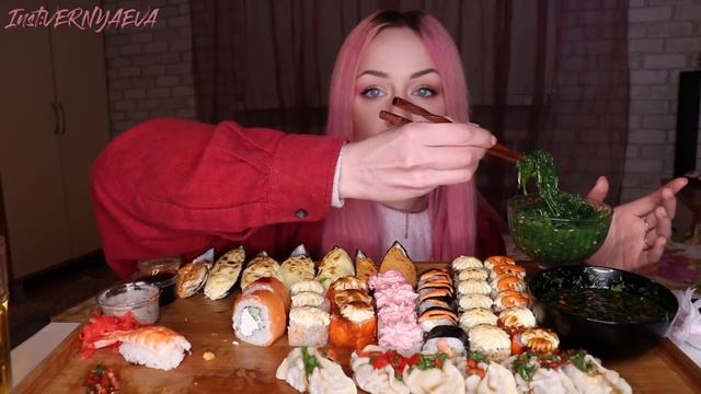 MUKBANG | Гёдзе, роллы, суши,  мидии | Gyoze, Rolls, Sushi, Mussels не ASMR