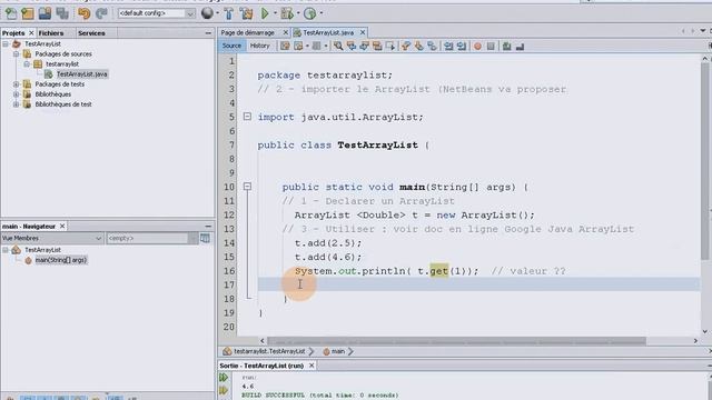 Déclaration et utilisation d'un ArrayList Java NetBeans смотреть онлайн