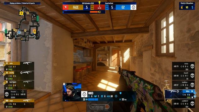 1/4 ФИНАЛА! Полный Матч - G2 vs FAZE - 1 карта INFERNO | IEM Katowice 2024 смотреть онлайн