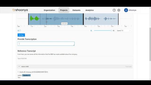 Shoonya Project Type - Audio Transcription Editing смотреть онлайн