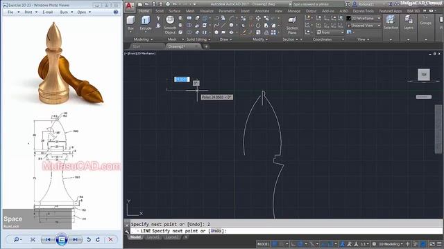 AutoCAD 3D Modeling Chess Bishop Tutorial Exercise 23 смотреть онлайн
