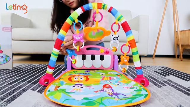 Baby Piano Fitness Mat with Light / Music / 4 Animal Cartoon Rattles / 1 Small Mirror смотреть онлайн