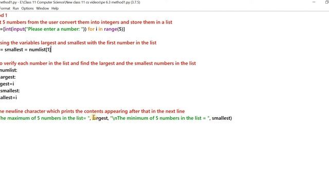 CBSE : Python :Write a program that prints minimum and maximum of five numbers entered by the user. смотреть онлайн