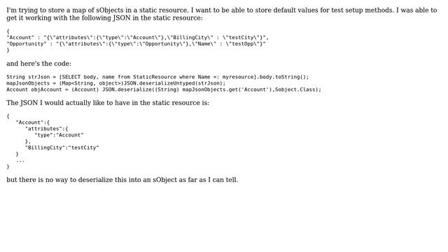 Salesforce: What is the correct JSON to deserialize a map of sObjects? смотреть онлайн