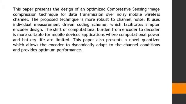 Compressive Sensing Based Image Compression and Transmission for Noisy Channels IJMREEE 11 29 41 смотреть онлайн