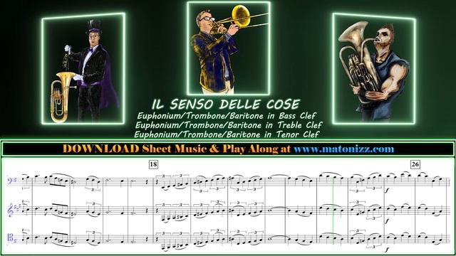 TROMBONE // EUPHONIUM Solo Sheet Music KARAOKE "Il Senso Delle Cose" Play Along смотреть онлайн