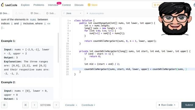 Leetcode Question 327 "Count of Range Sum" in Java смотреть онлайн