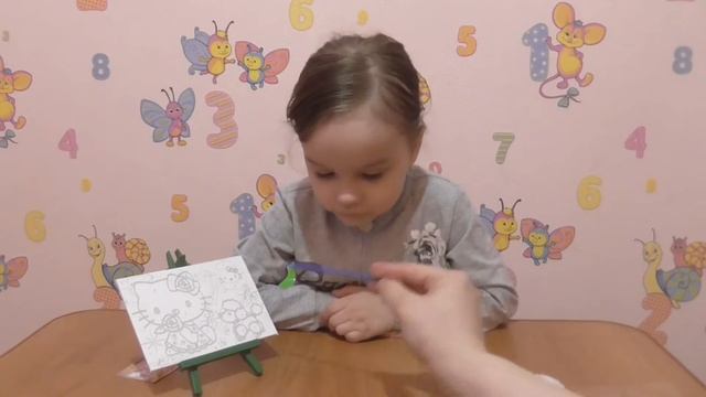 Учимся рисовать. КАРТИНА ПО НОМЕРАМ hello kitty. Рисунок на холсте. смотреть онлайн