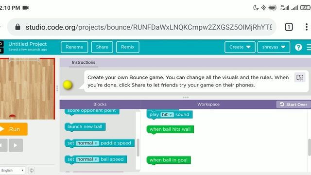 Bounce Ball Game On "code.org" смотреть онлайн