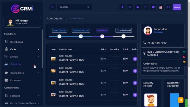Restaurants Dashboard Bootstrap Admin Panel Template Dark LTR Theme смотреть онлайн