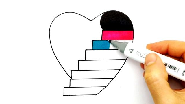 Как нарисовать красивое Сердце на День Влюбленных. Просто рисуем Сердце с Лестницей. #411 смотреть онлайн