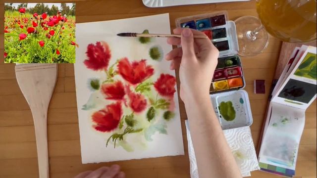 Рисуем МАКИ акварелью | ТЕХНИКА ПО МОКРОМУ смотреть онлайн
