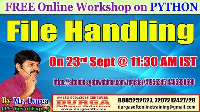 FREE Online Workshop on PYTHON File Handling by DURGA Sir смотреть онлайн