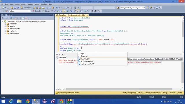 29.SQL Server Tutorial -Telugu(DML instead of triggers for insert statement) смотреть онлайн