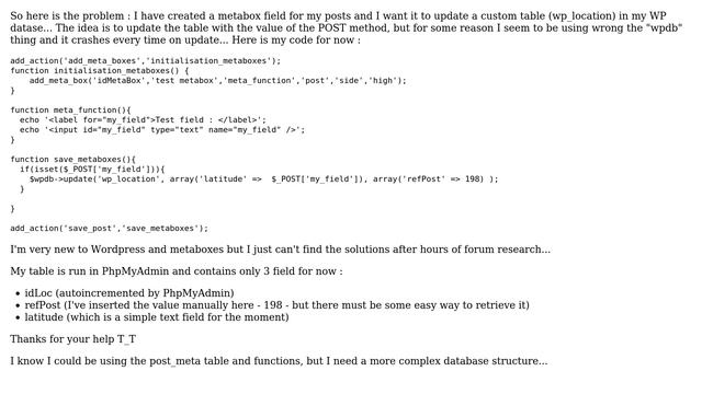 Wordpress: Update custom table on metabox POST смотреть онлайн