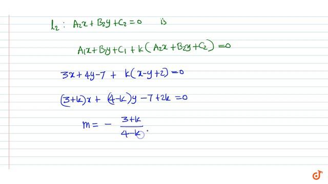 Find the equation of the line through the intersection of lines `3x+4y=7` and `x- y+2=0` and who... смотреть онлайн