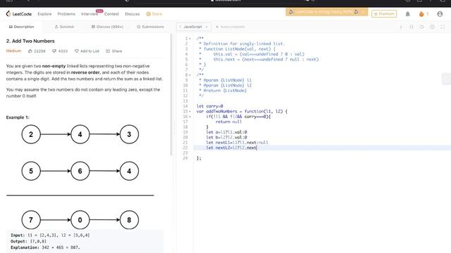 Leetcode #2 Add Two Numbers | JavaScript смотреть онлайн