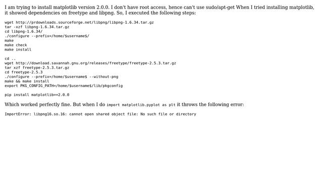 Ubuntu: matplotlib says libpng16.so.16: cannot open shared object file: No such file or directory смотреть онлайн