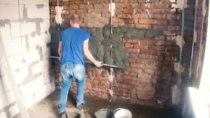 Секрет штукатурки #штукатурка правилом, песчано цементным раствором по маякам 1