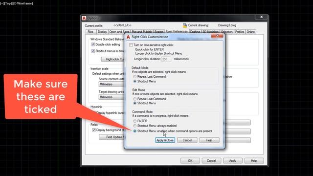 How to turn on the right click shortcut menu in Autodesk Autocad смотреть онлайн
