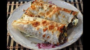 Рулет из лаваша + с фаршем, запеченный + в духовке