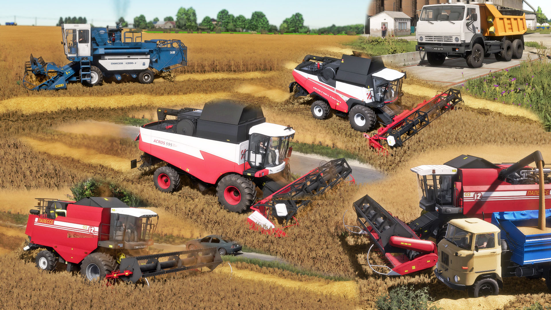FS22 / Карта Szpakowo / Уборка пшеницы Acros 595+, RSM161, Палессе GS12, ЕНИСЕЙ 1200-1, IFA W50